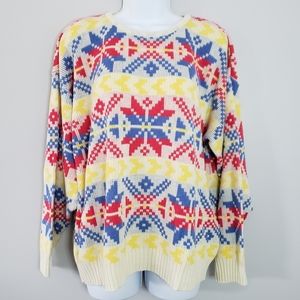 Vintage Retro Nordic Design Snowflake Ski Sweater L